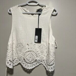 Women's Embroidered Eyelet Side-Tie Tank Top - Future Collective